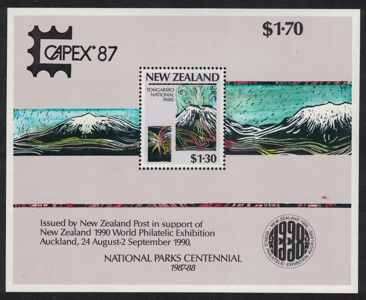 New Zealand National Parks Movement MS Ovpt &#39;CAPEX&#39; 1987 MNH SG#MS1432var MI#Block 13 I Sc#876-879