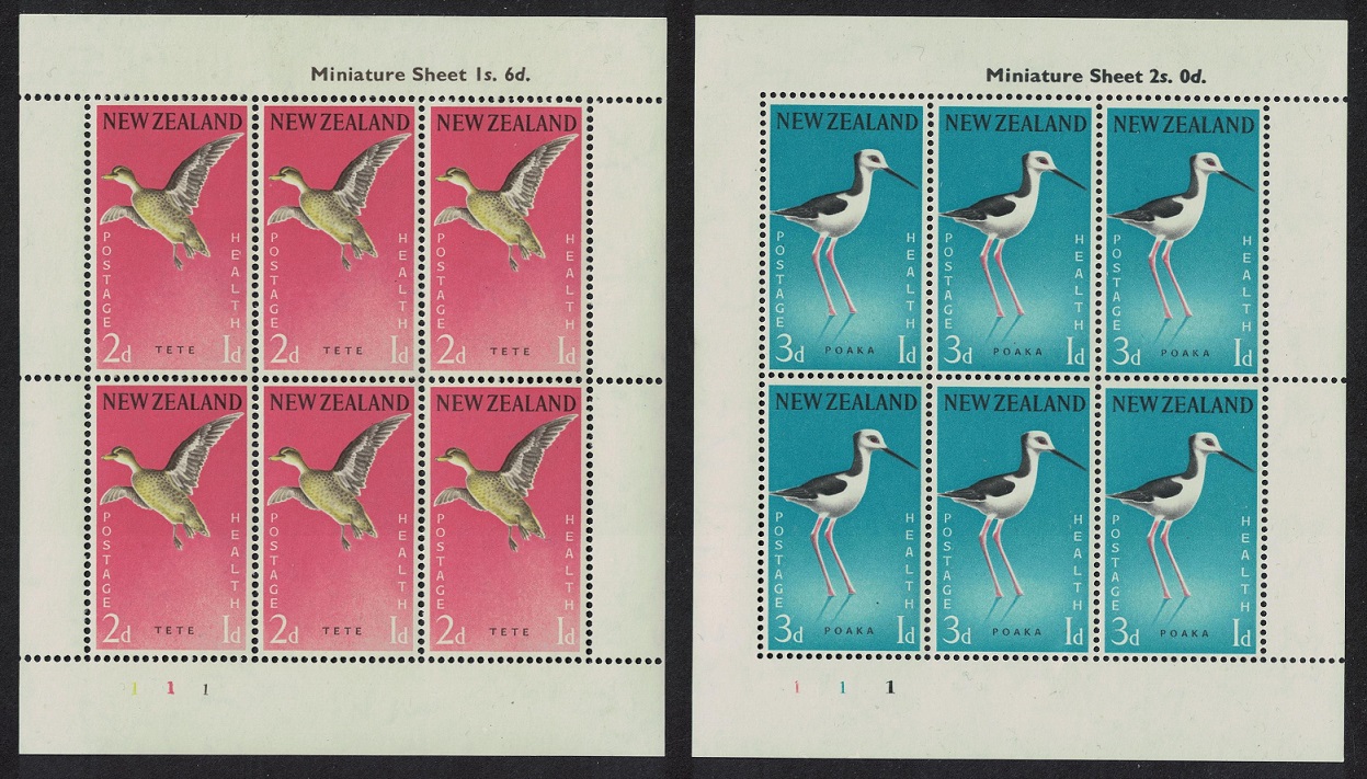 New Zealand Teal Stilt Birds 2 MSs 1959 MNH SG#MS777c MI#386-387