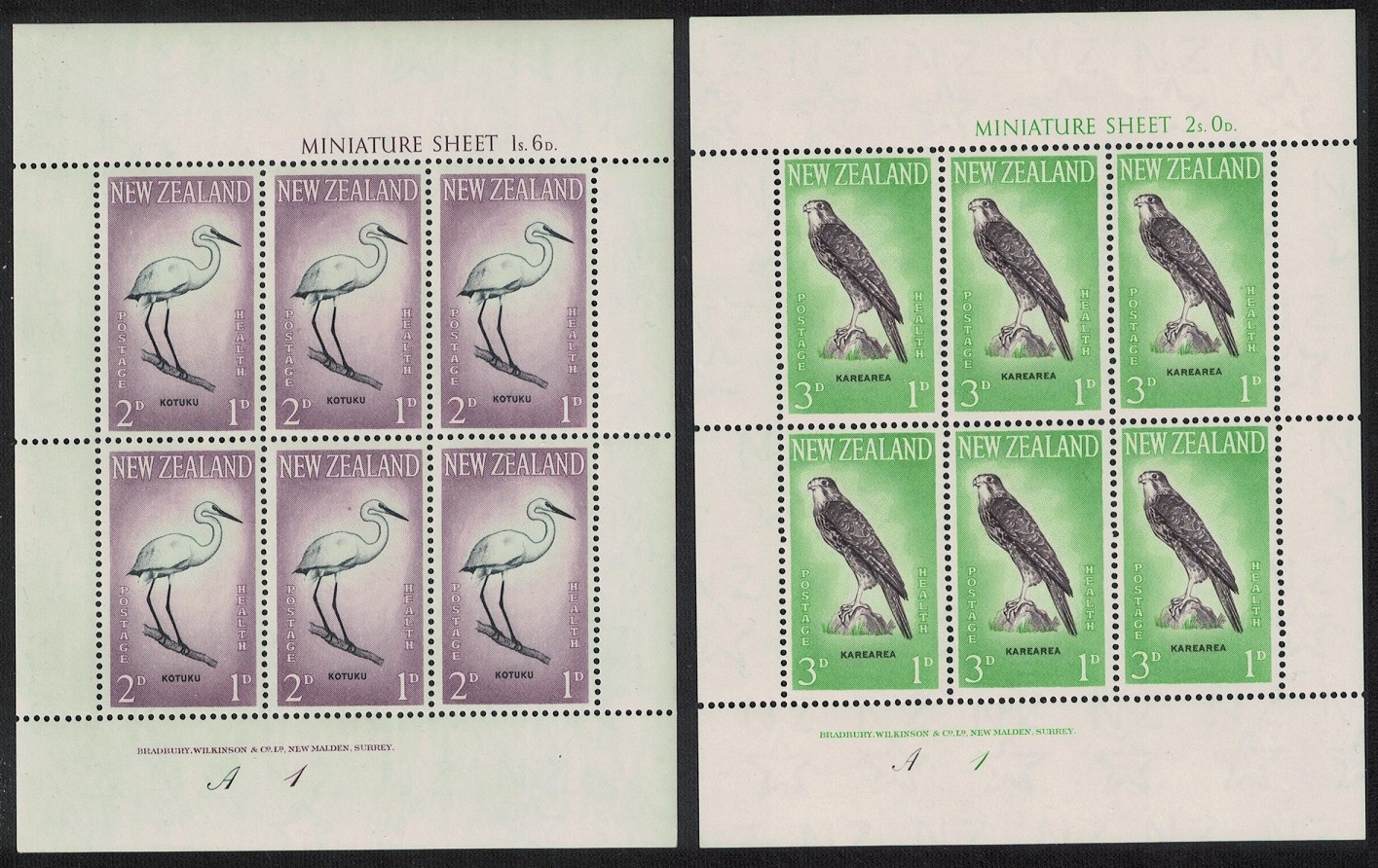 New Zealand Egret Falcon Birds 2v Sheetlets 1961 MNH SG#MS807a MI#416-417