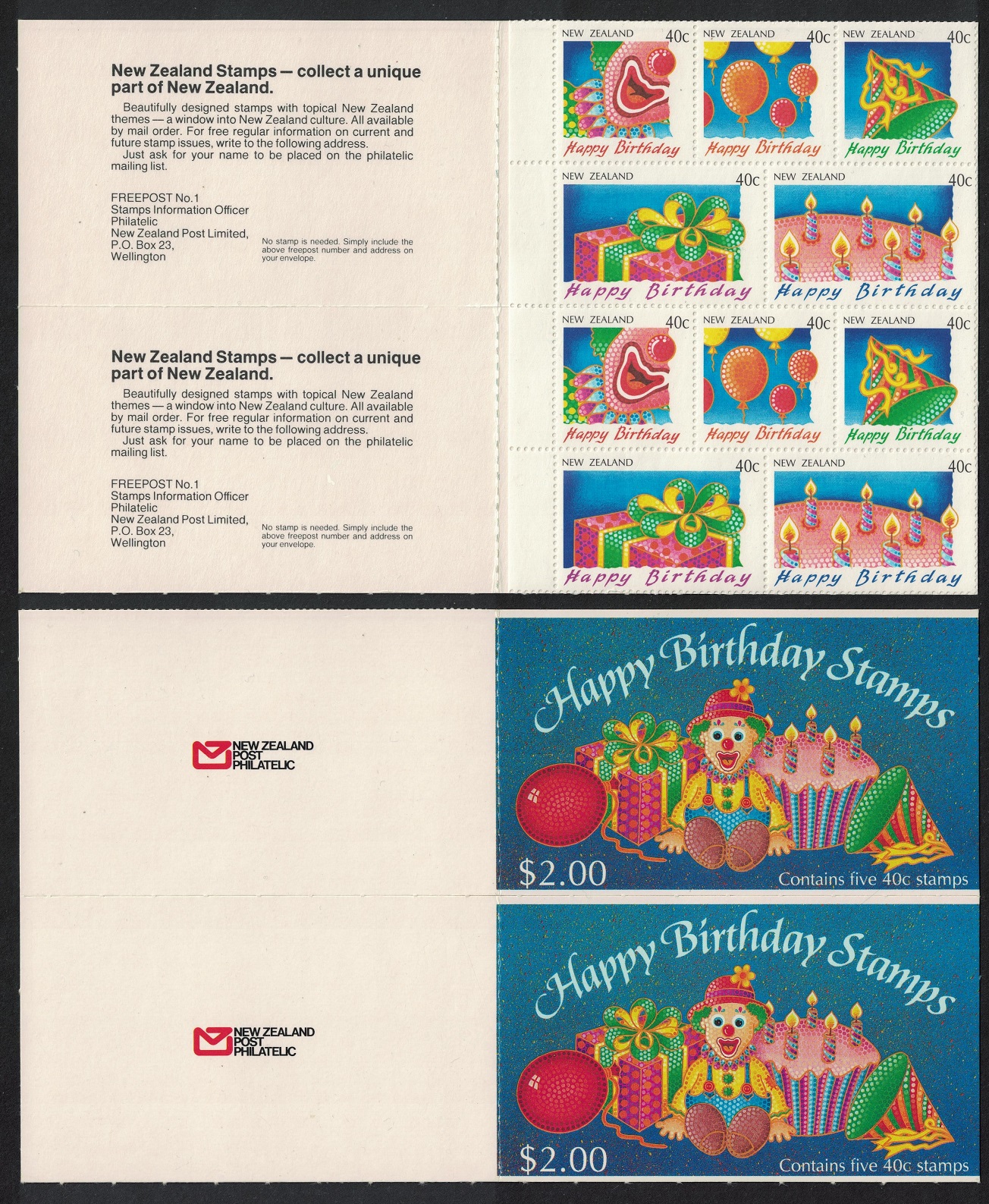 New Zealand &#39;Happy Birthday&#39; DOUBLE Booklet RAR 1991 MNH SG#SB54