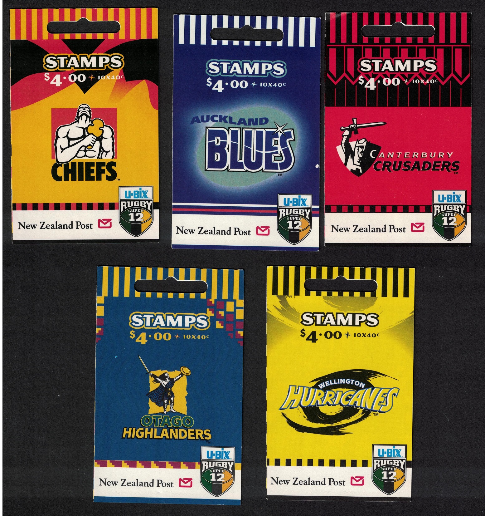 New Zealand U-Bix Rugby Super 12 Championship 5 Booklets COMPLETE 1999 MNH SG#SB94-SB98 MI#1768-1777 MH