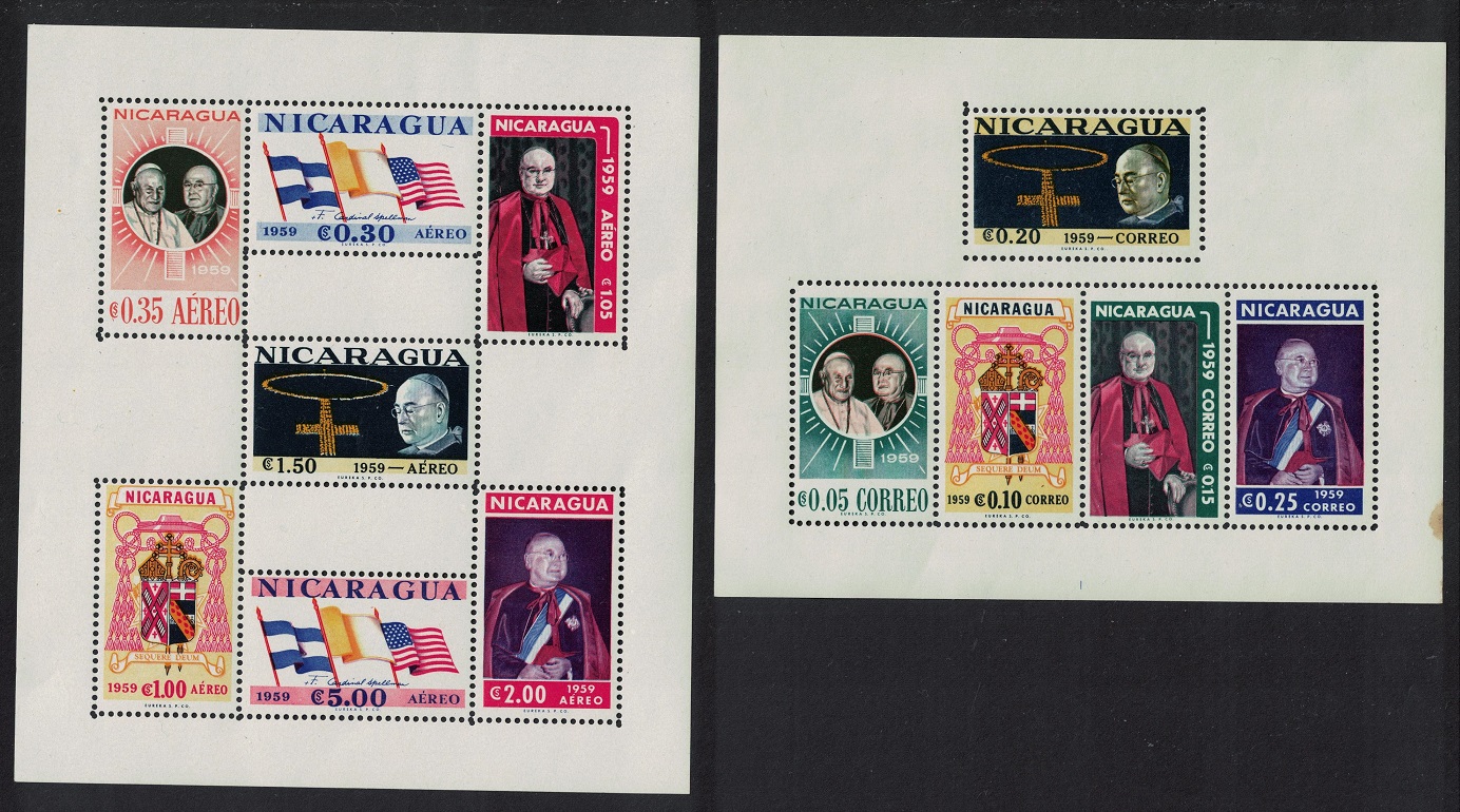 Nicaragua Cardinal Spellman Commemoration 2 MSs Def 1959 MNH SG#MS1364a + MS1371a MI#Block 50B+51B Sc#823a + C436a