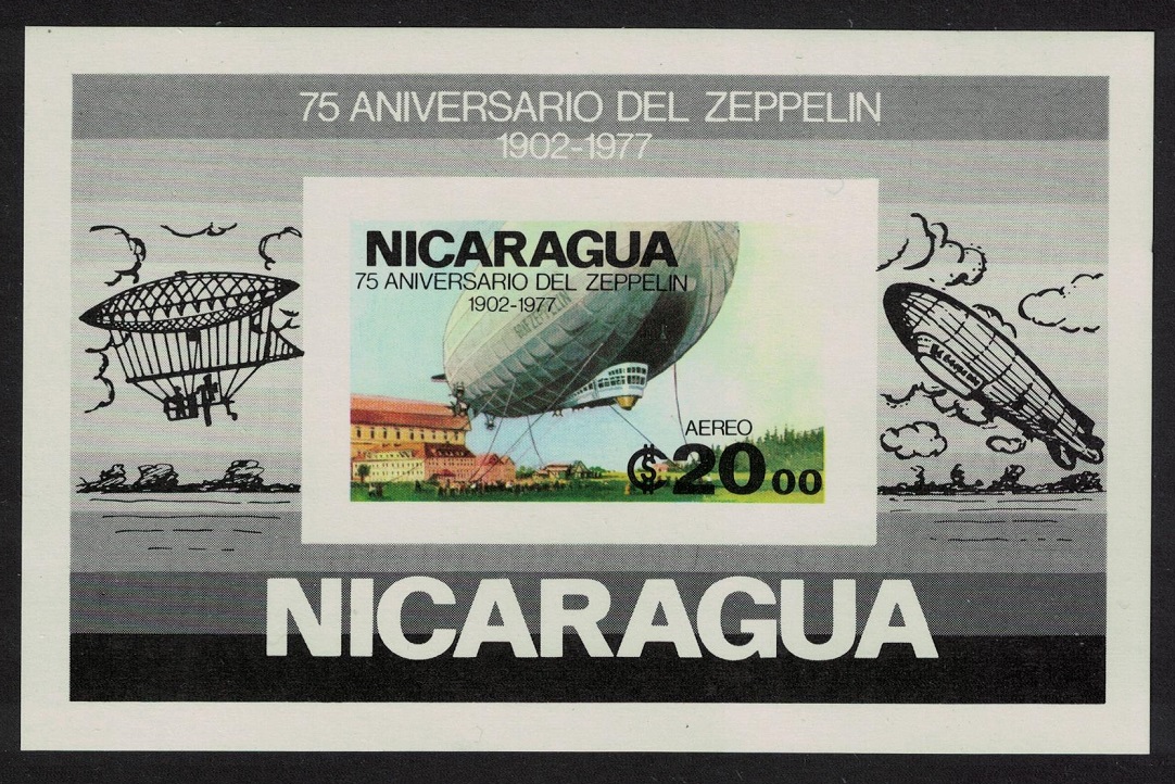 Nicaragua 75th Anniversary of First Zeppelin Flight MS Imperforated 1977 MNH SG#MS2113 Sc#C925