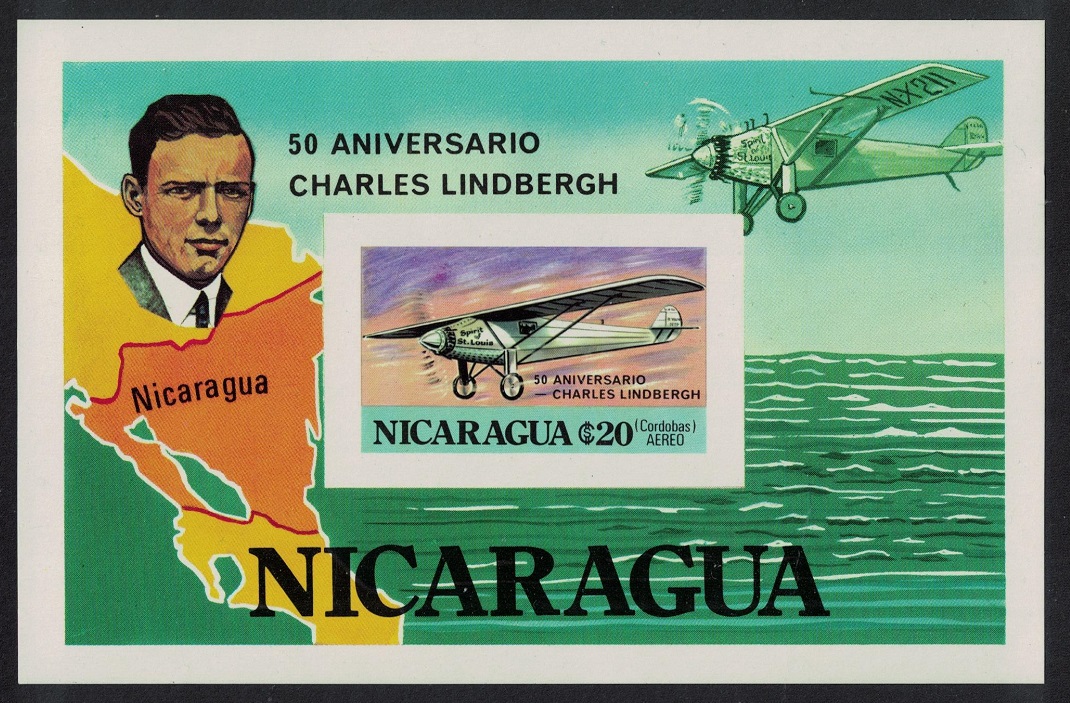 Nicaragua Lindbergh&#39;s Transatlantic Flight MS Imperforated 1977 MNH SG#MS2124 MI#Block 101B Sc#C930