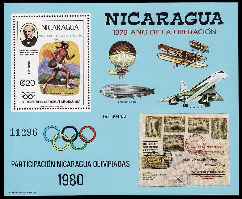 Nicaragua Concorde Moscow Olympics 1980 Zeppelin MS 1980 MNH SG#MS2220 MI#Block 111