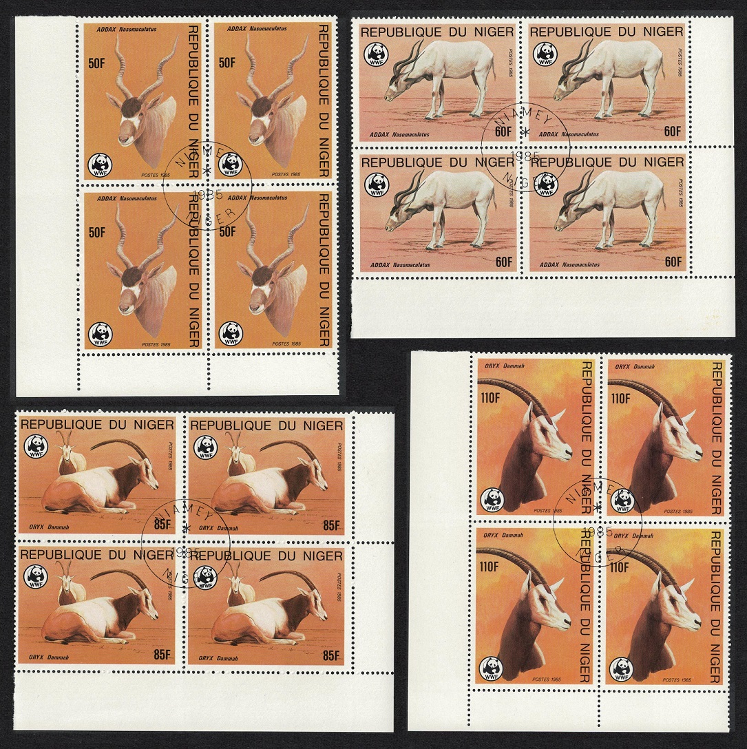 Niger WWF Desert Antelopes 4v Corner Blocks of 4 1985 CTO SG#1038-1041 MI#941-944 Sc#688-691