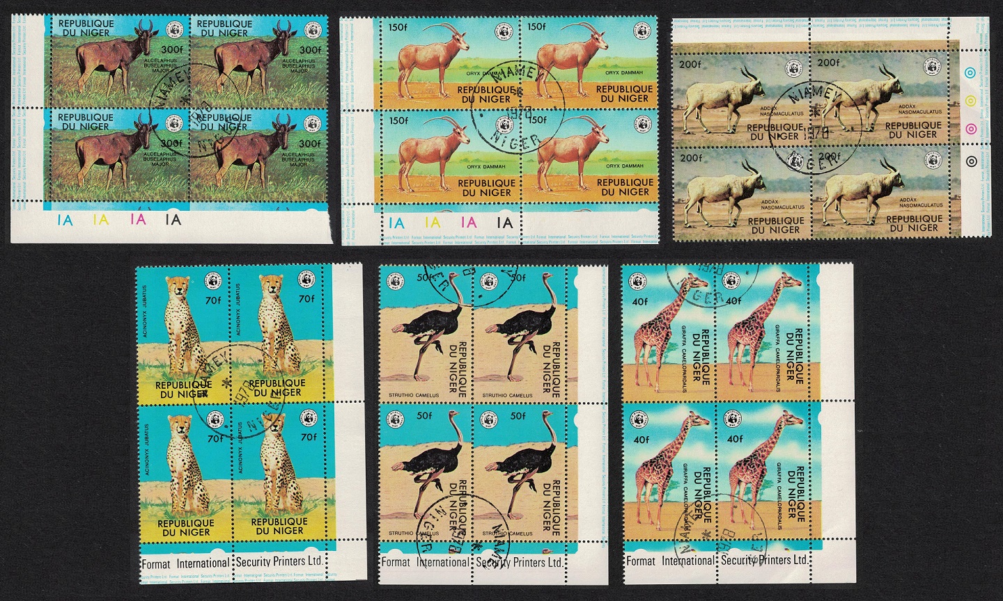 Niger Giraffe Cheetah Emu Bird WWF Corner Blocks of 4 1978 CTO SG#735-740 MI#633-638 Sc#447-452