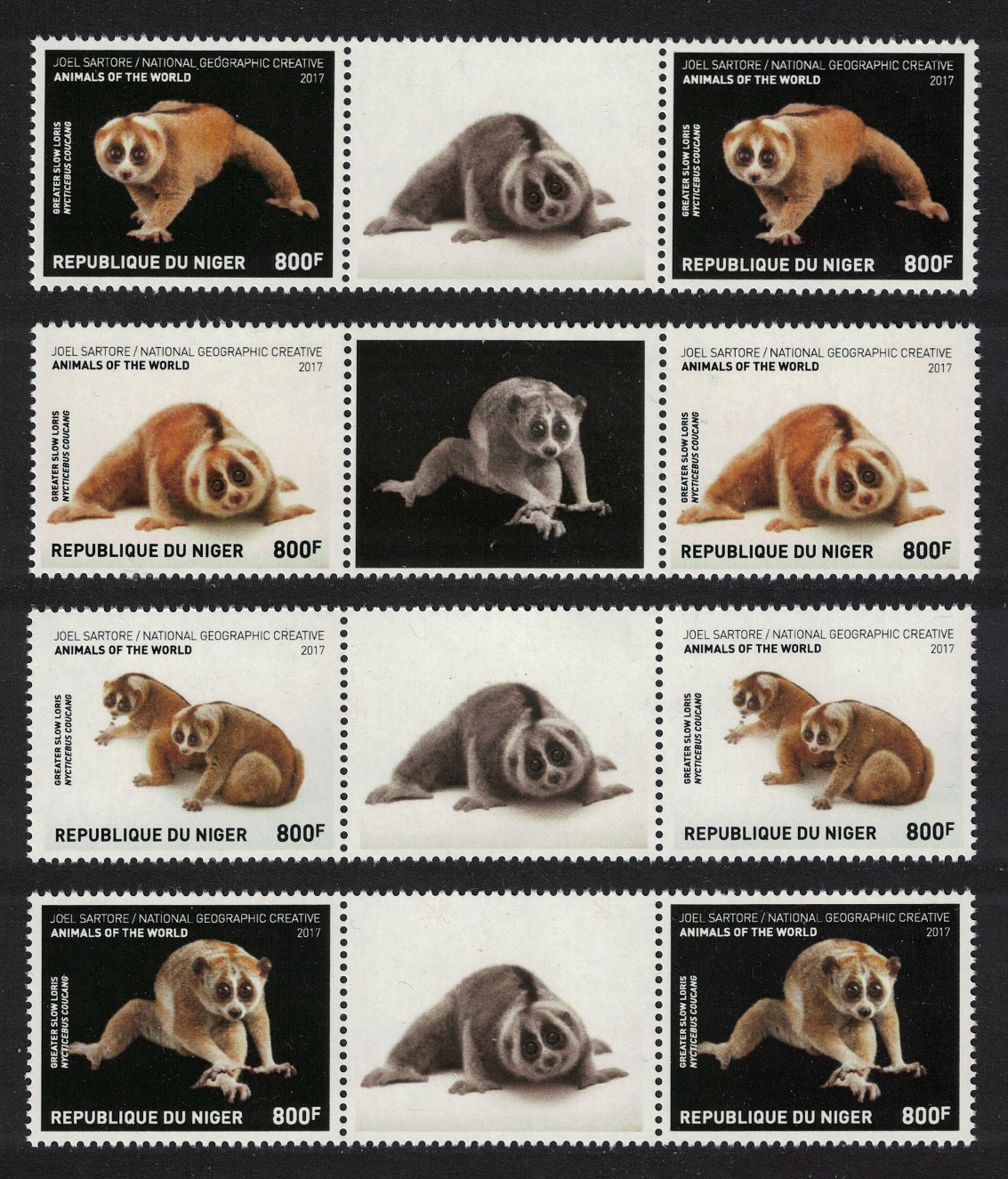 Niger Greater Slow Loris Wild Animals 4v Gutter Pairs 2017 MNH