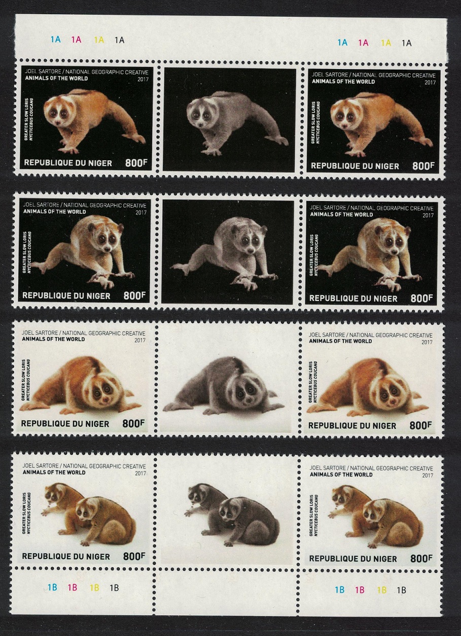 Niger Greater Slow Loris Wild Animals 4v Matching Gutter Pairs 2017 MNH