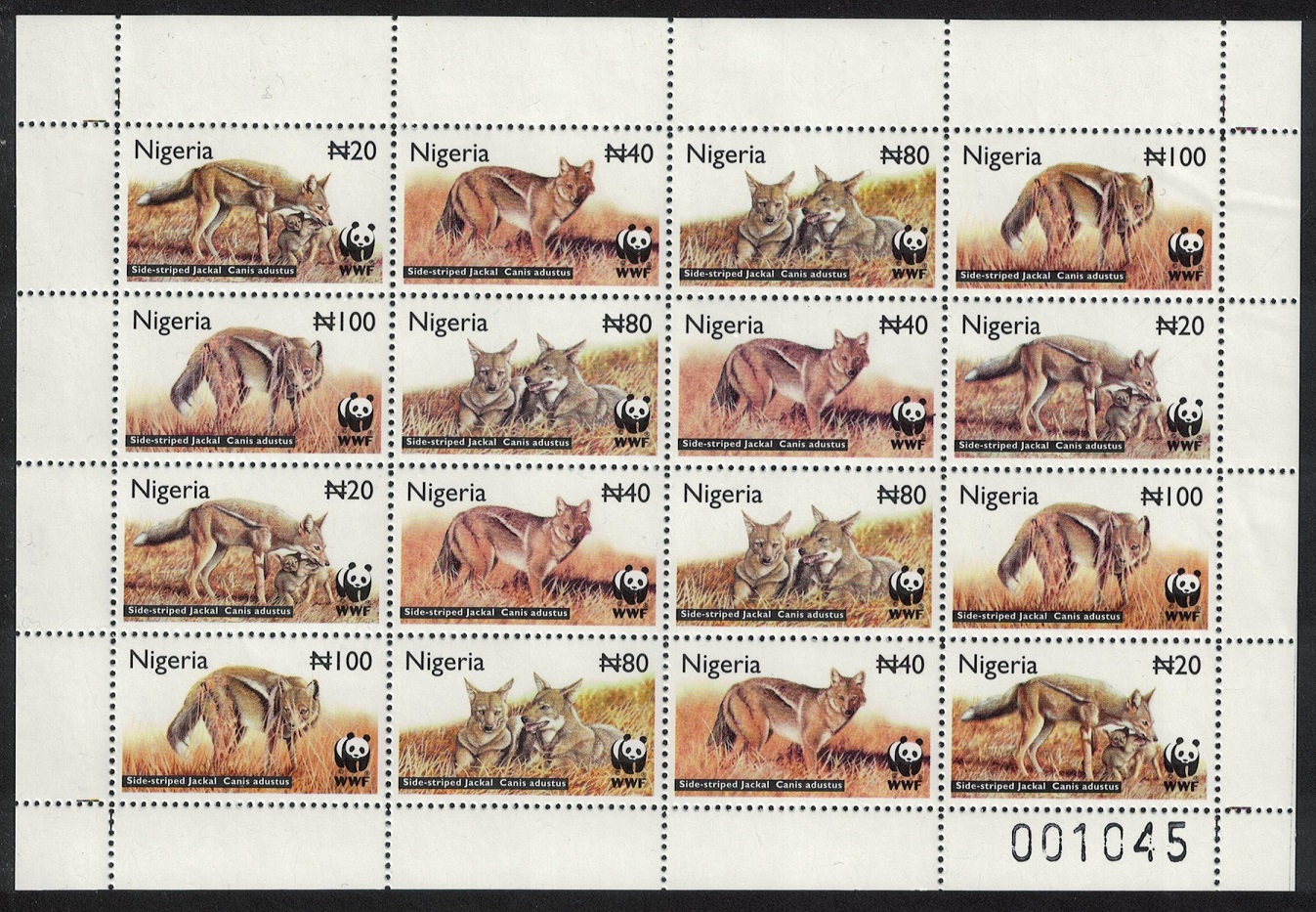 Nigeria WWF Side-striped Jackal Sheetlet of 4 sets 2003 MNH SG#809-812 MI#762-765 Sc#759-762