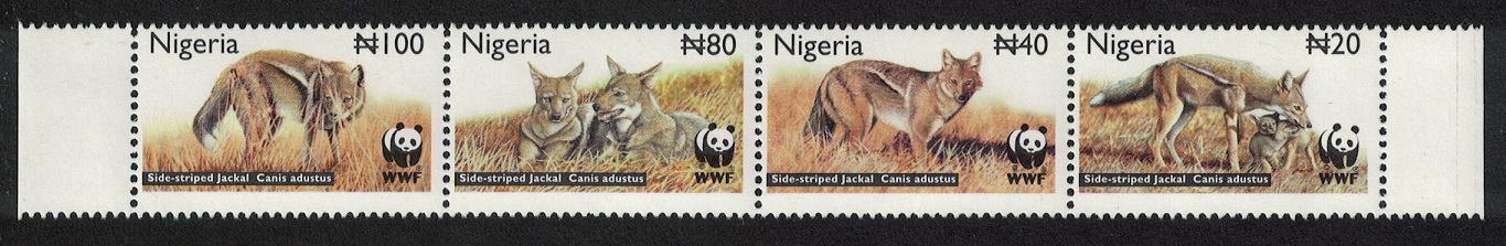 Nigeria WWF Side-striped Jackal Strip of 4v 2003 MNH SG#809-812 MI#762-765 Sc#759-762