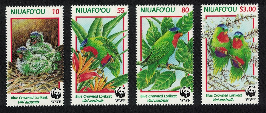 NiuafoOu WWF Birds Blue crowned Lorikeet 4v 1998 MNH SG#270-273 MI#326-329 Sc#202-205