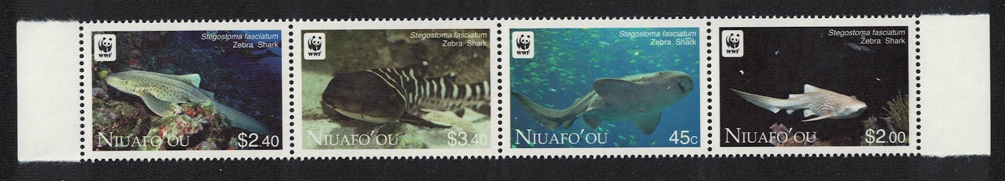 NiuafoOu WWF Zebra Shark strip of 4v 2012 MNH SG#348-351