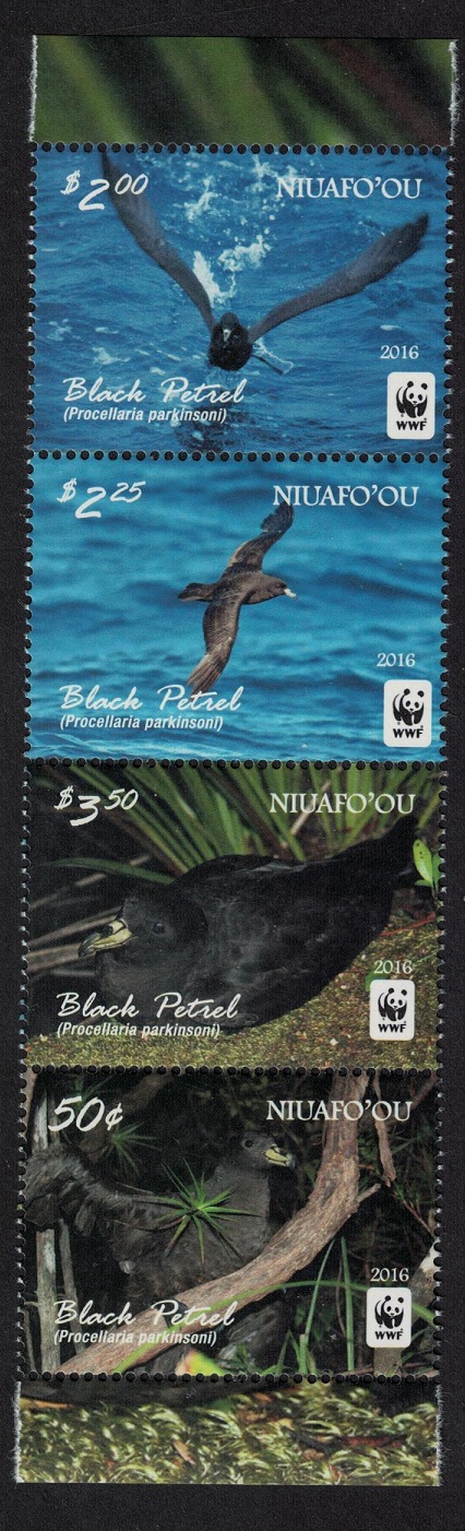 NiuafoOu WWF Black Petrel Birds Strip of 4v no frame 2016 MNH SG#420a-423a