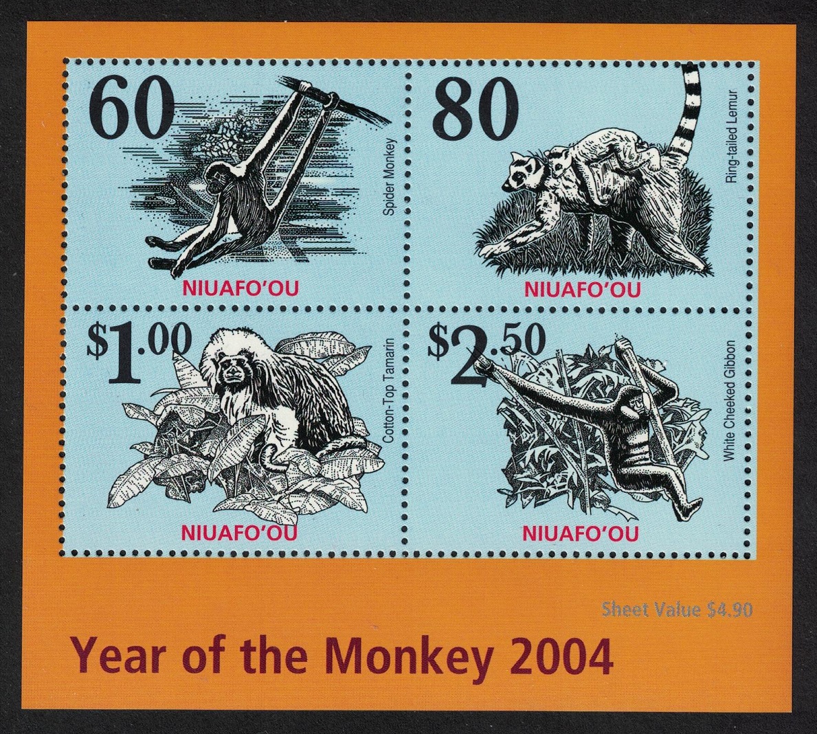 NiuafoOu Chinese New Year of the Monkey MS 2004 MNH SG#MS329