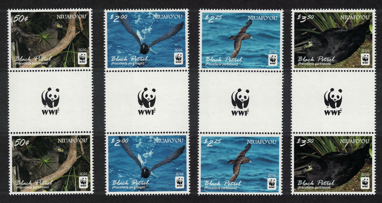 NiuafoOu WWF Black Petrel Birds 4v Gutter Pairs WWF Logo 2016 MNH SG#420-423