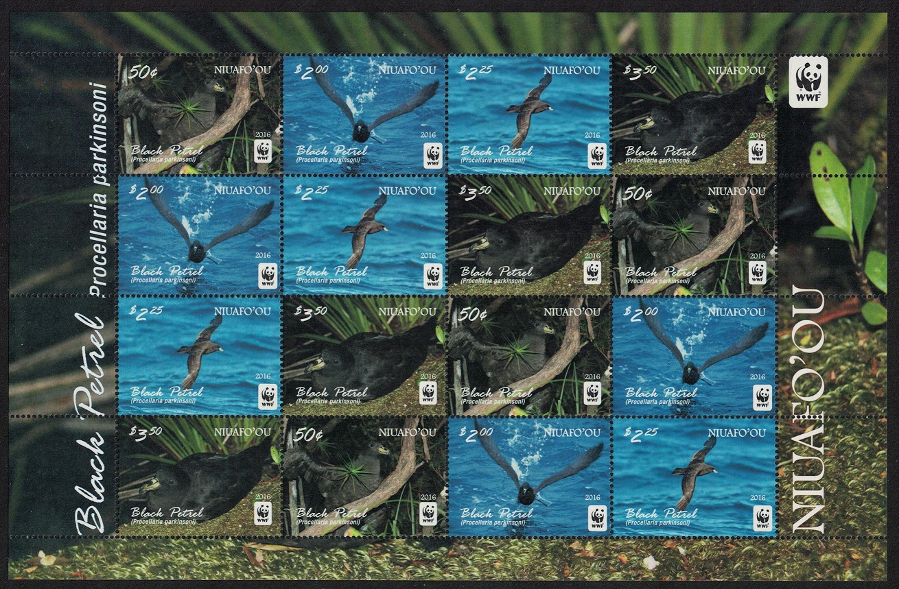 NiuafoOu WWF Black Petrel Birds 4v Sheetlet of 4 sets 2016 MNH SG#420a-423a