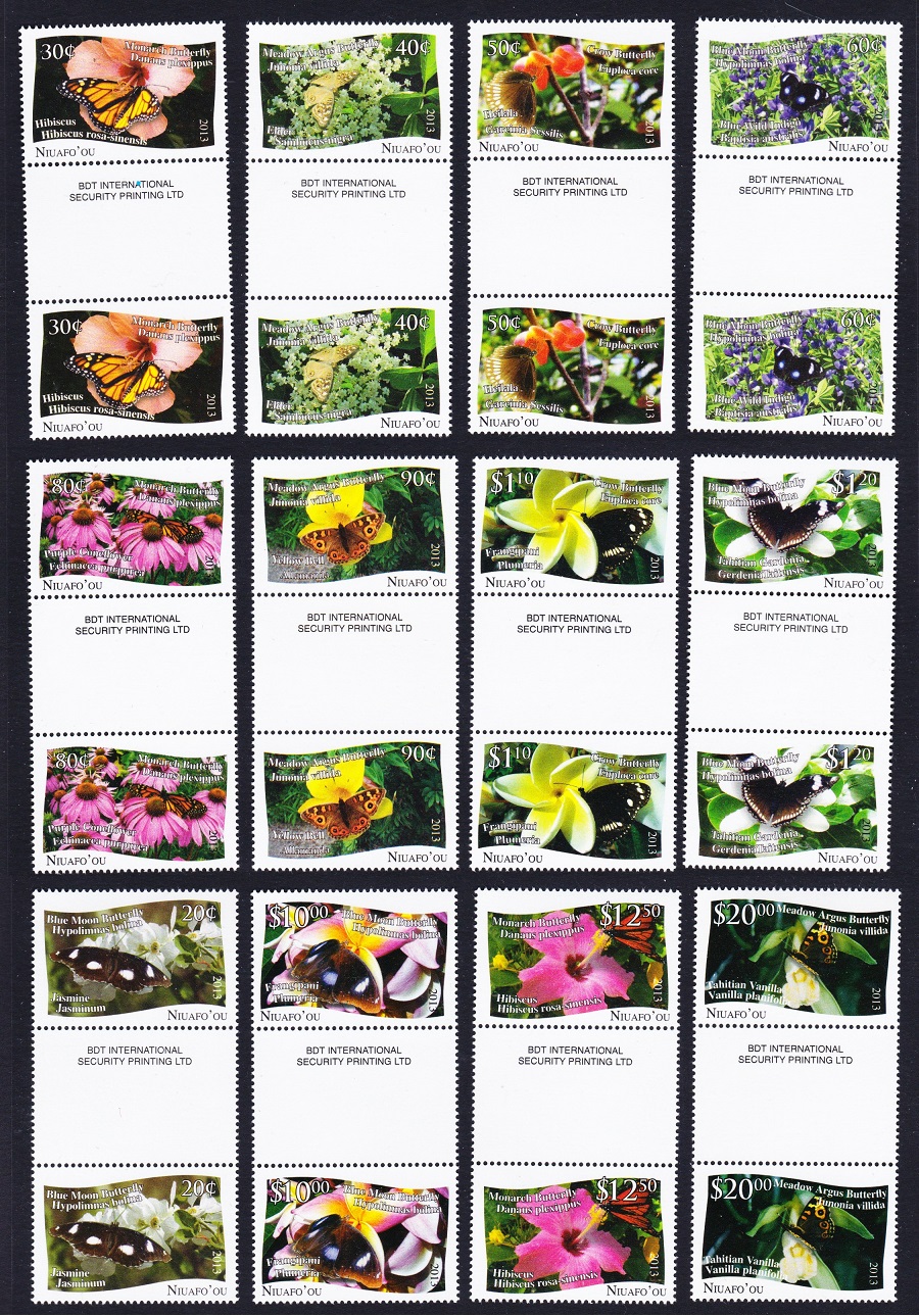 NiuafoOu Butterflies and Plants 12v Gutter Pairs 2013 MNH SG#379-390 Sc#301-312