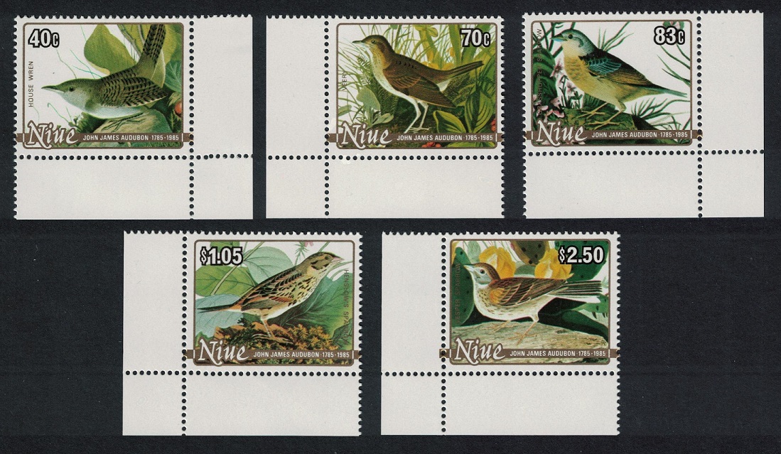 Niue Birds Audubon 5v Corners 1985 MNH SG#581-585