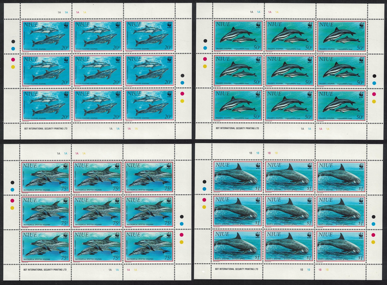 Niue WWF Pacific Dolphins 4v Sheetlets 1993 MNH SG#763-766 MI#822-825 Sc#651-654