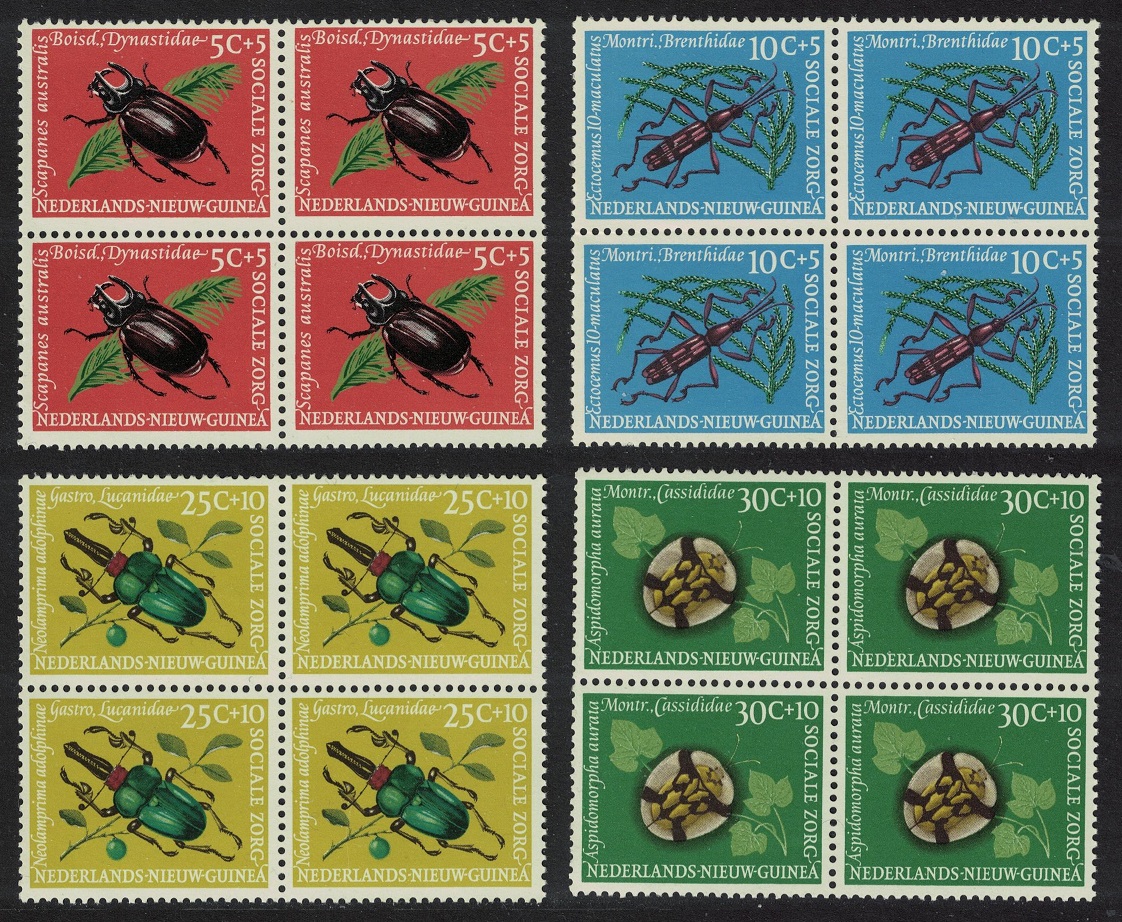 Netherlands New Guinea Beetles 4v Blocks of 4 1961 MNH SG#75-78