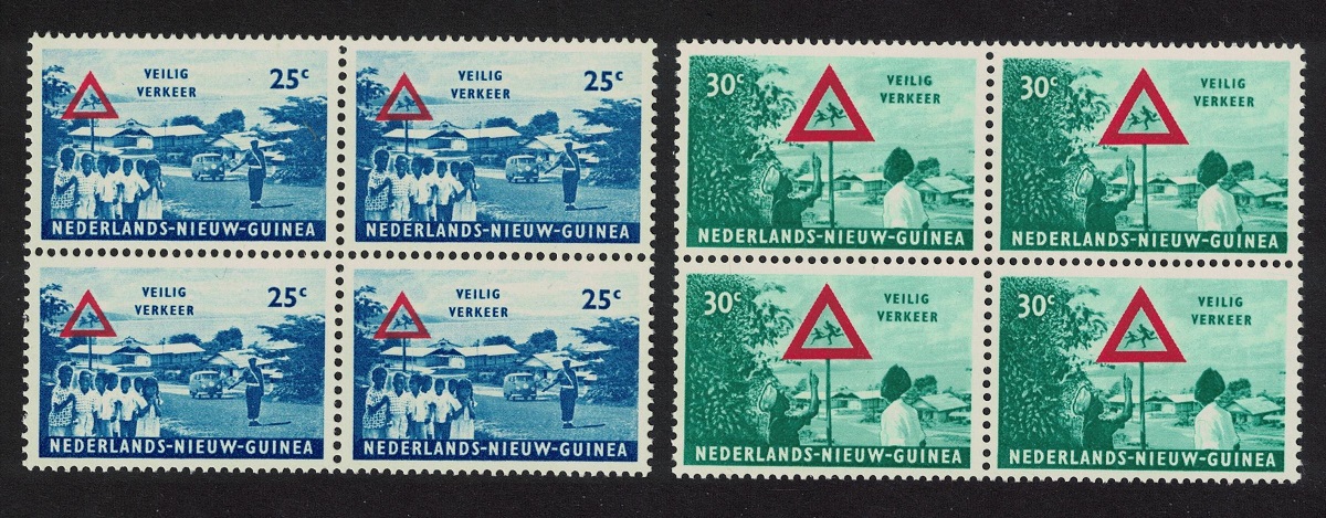 Netherlands New Guinea Road Safety Campaign 2v Blocks of 4 1962 MNH SG#79-80