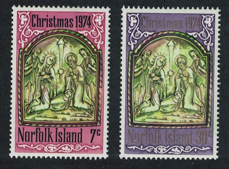 Norfolk Island Pearl-shell Pew Carving Christmas 2v 1974 MNH SG#156-157 Sc#179-180