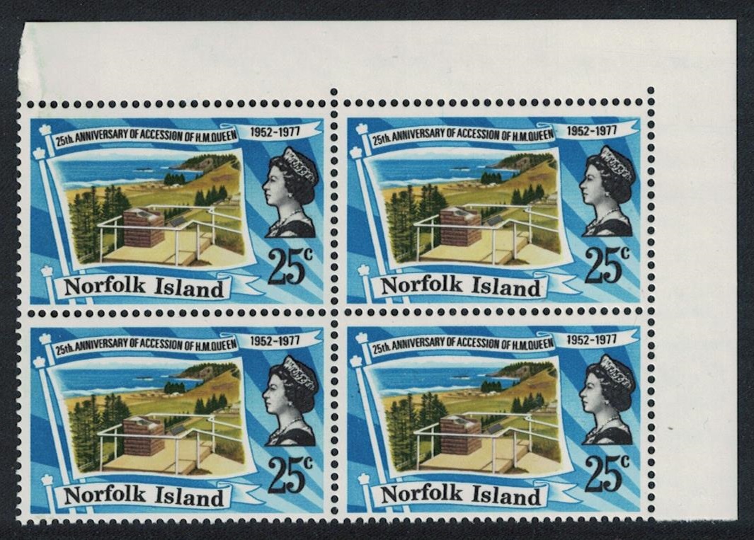 Norfolk Island Royal Silver Jubilee T2 Corner Block of 4 1977 MNH SG#196 Sc#218