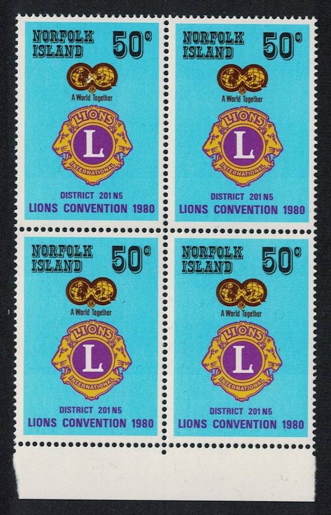 Norfolk Island Lions Convention Block of 4 Bottom Margin 1980 MNH SG#234 Sc#254