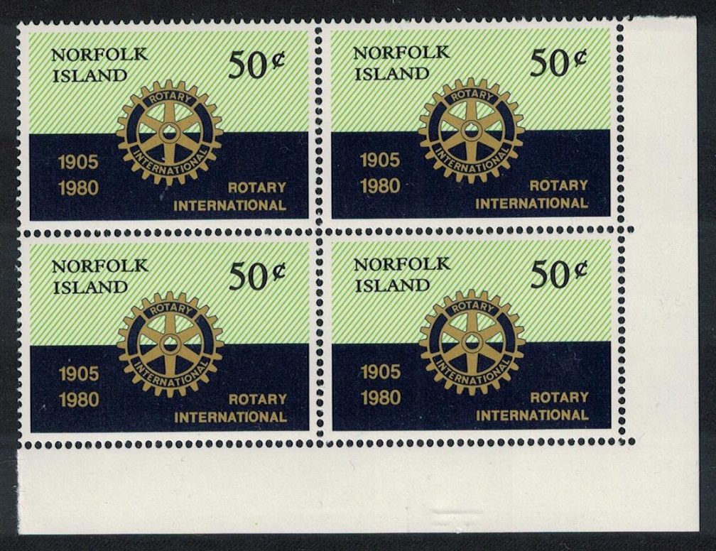 Norfolk Island 75th Anniversary of Rotary International SE Corner Block of 4 1980 MNH SG#235 Sc#255