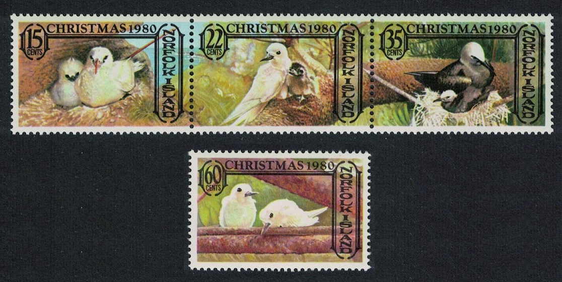 Norfolk Island Tropic Birds Terns Noddy Christmas strip of 3v 1980 MNH SG#254-257 MI#257-260 Sc#273-276