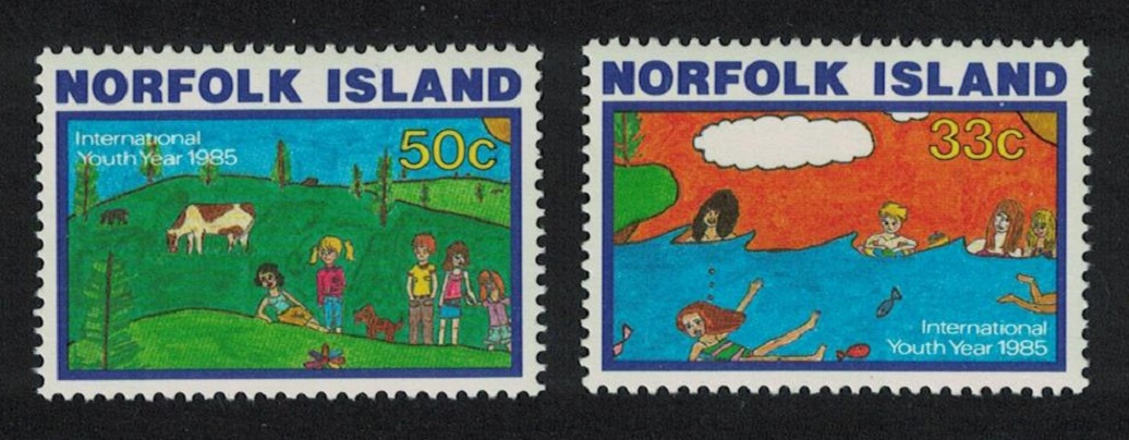 Norfolk Island International Youth Year Children&#39;s Paintings 2v 1985 MNH SG#369-370 Sc#369-370