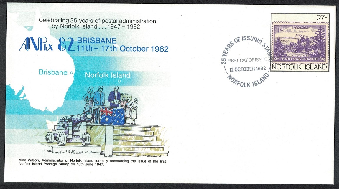 Norfolk Island Cannon 35 Year of Postal Administration Pre-paid Envelope FDC 1982