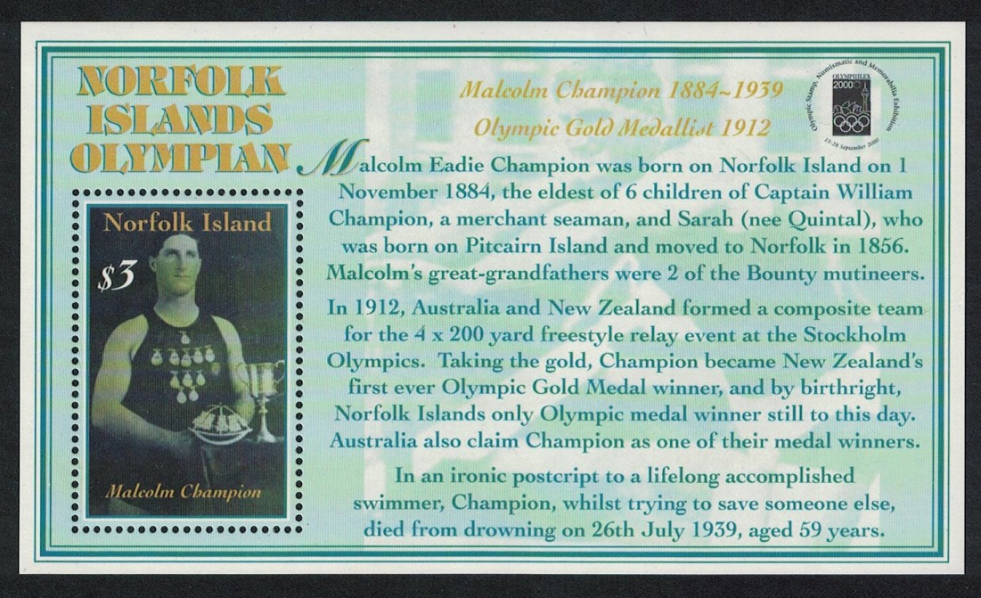 Norfolk Island &#39;Olymphilex 2000&#39; Stamp Exhibition Sydney MS 2000 MNH SG#MS737 Sc#709