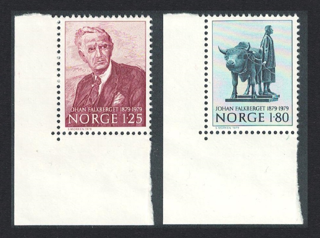 Norway Birth Centenary of Johan Falkberget novelist 2v SW Corners 1979 MNH SG#845-846