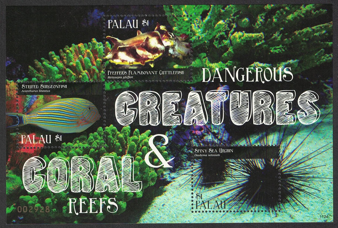 Palau Fish Urchin Coral Reef Dangerous Creatures MS 2014 MNH