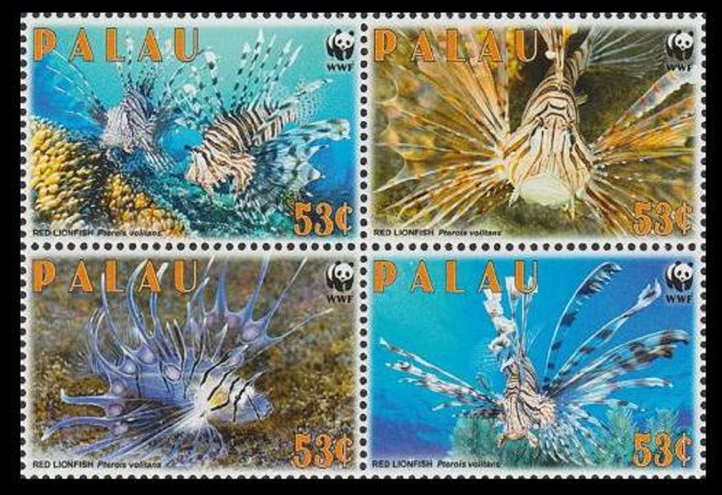 Palau WWF Red Lionfish &#39;Pterois voltans&#39; block of 4 2009 MNH SG#2379-2382 MI#2902-2905 Sc#992