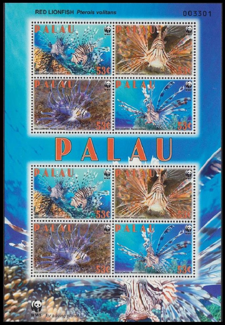 Palau WWF Red Lionfish &#39;Pterois voltans&#39; MS 2009 MNH SG#2379-2382 MI#2902-2905 Sc#992