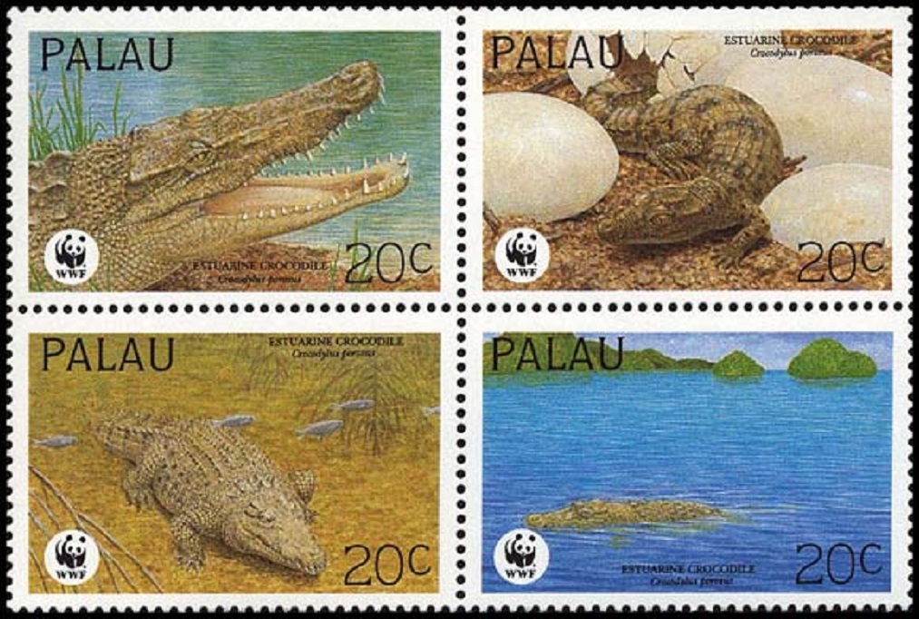 Palau WWF Estuarine Crocodile Block of 4 1994 MNH SG#673-676 MI#690-693 Sc#323 a-d