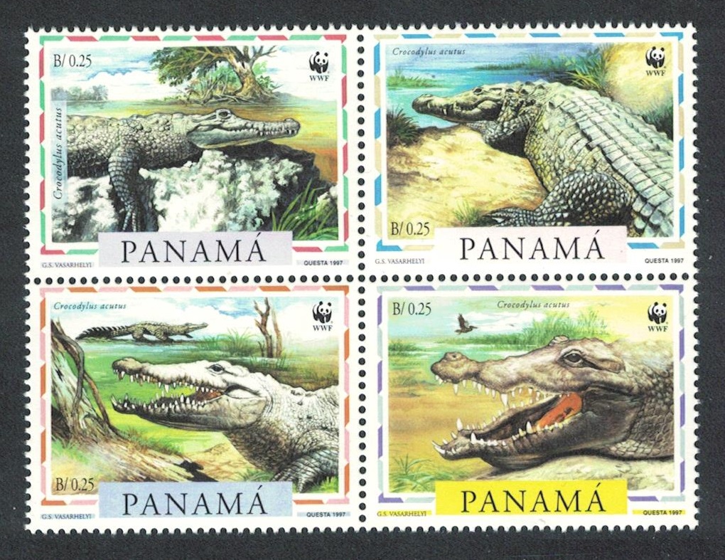 Panama WWF American Crocodile 4v Block of 4 1997 MNH SG#1590-1593 MI#1787-1790 Sc#846 a-d