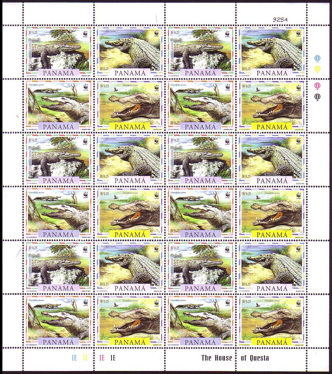 Panama WWF American Crocodile Sheetlet of 6 sets 1997 MNH SG#1590-1593 MI#1787-1790 Sc#846 a-d