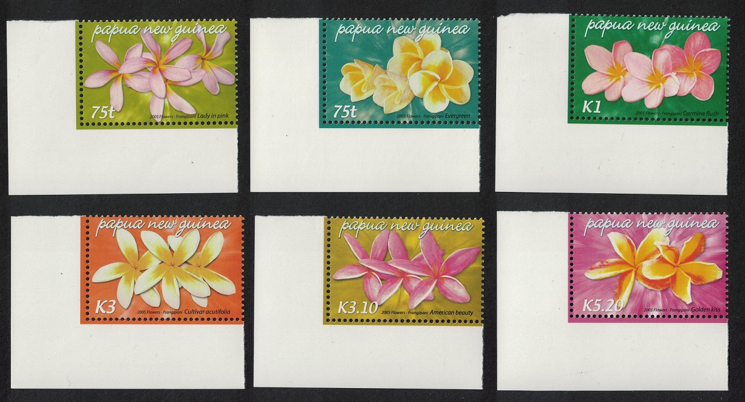 Papua New Guinea Frangipani Flowers 6v Corners Def 2005 Def SG#1074-1079 Sc#1170-1175