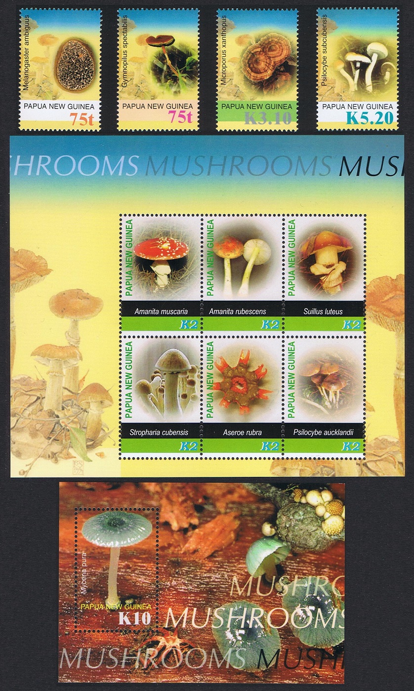 Papua New Guinea Mushrooms Fungi 4v+Sheetlet of 6v+MS 2005 MNH SG#1080-MS1090 Sc#1176-1181