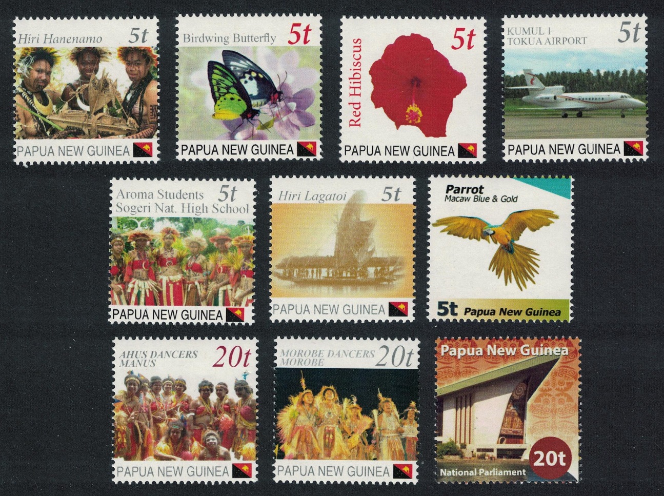 Papua New Guinea Butterfly Macaw Bird Aircraft Provisional make-up stamps 10v 2015 MNH SG#1767-1776