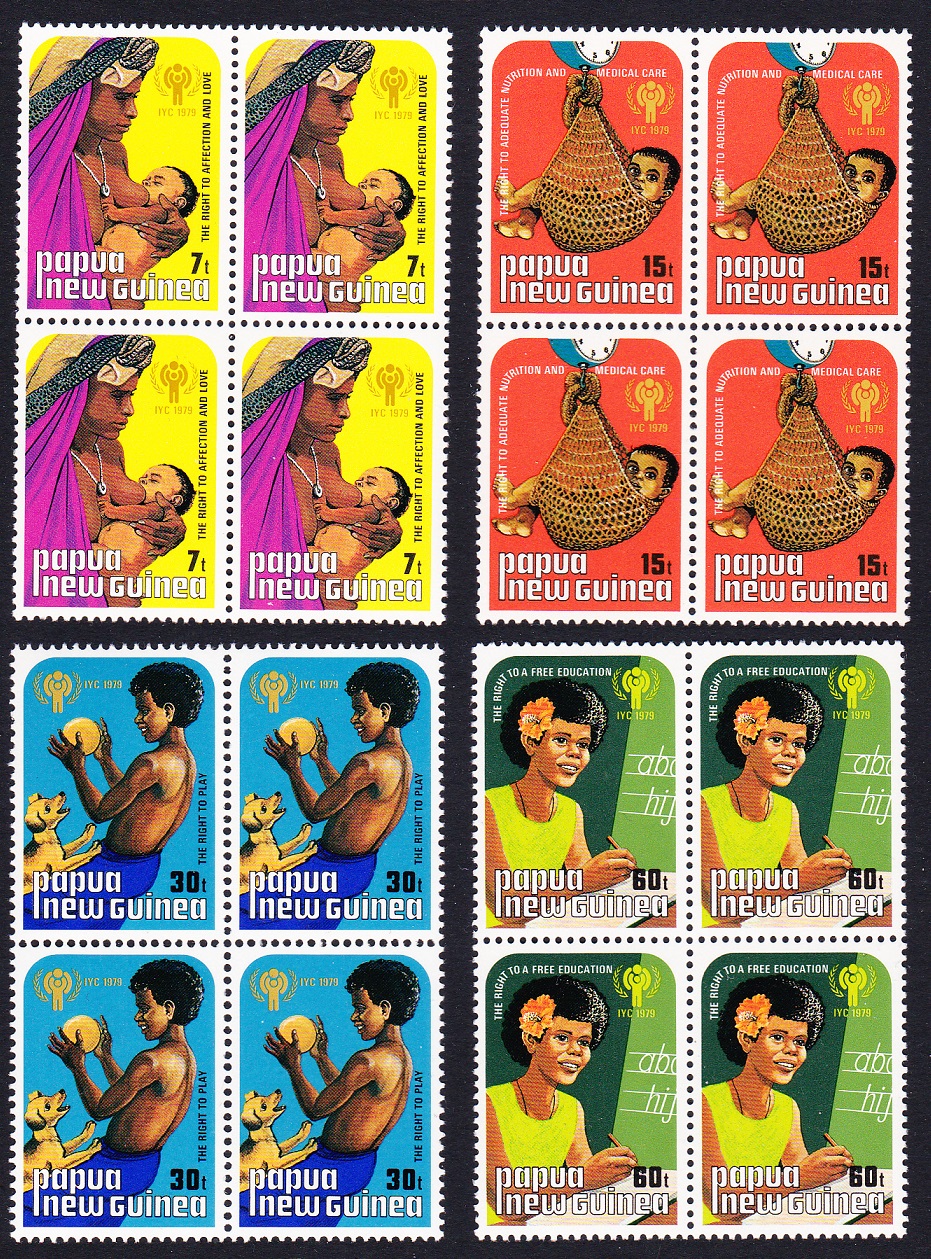 Papua New Guinea International Year of the Child 4v Blocks of Four 1979 MNH SG#376-379 MI#377-380 Sc#508-511