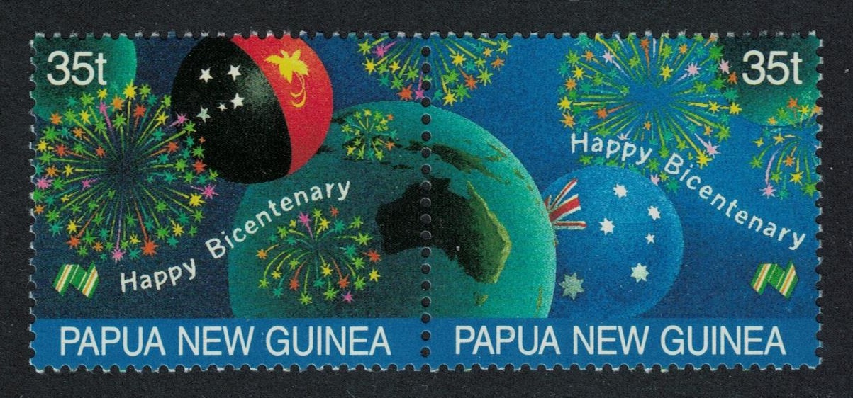 Papua New Guinea Bicentennial of American Settlement 2v pair 1988 MNH SG#576-577 MI#572-573 Sc#696 a.b.c