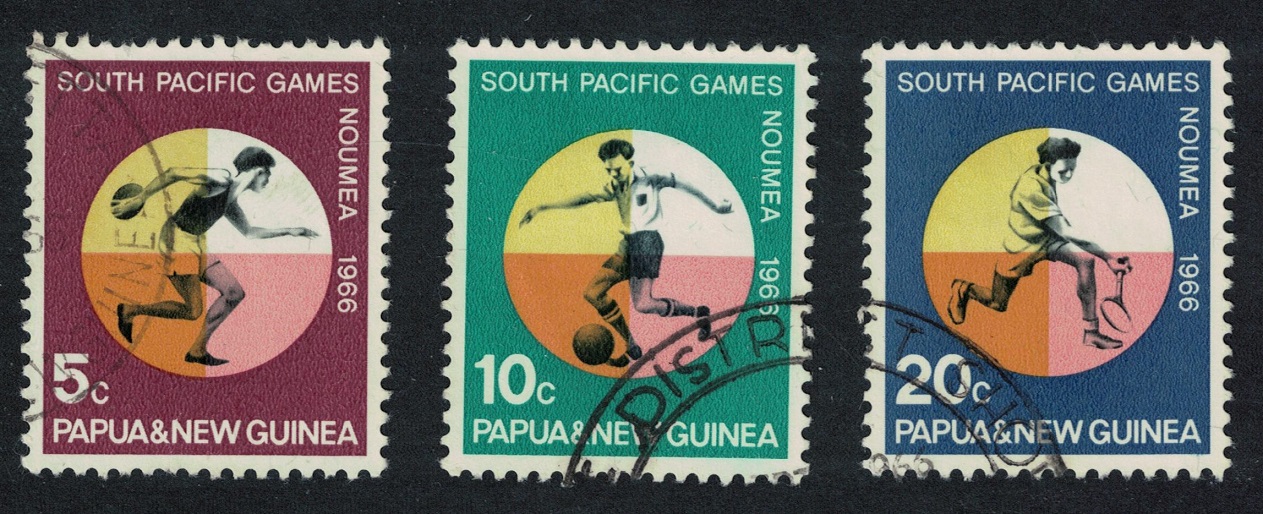 Papua New Guinea Football Tennis Disk Sport South Pacific Games Noumea 3v 1966 Canc SG#97-99