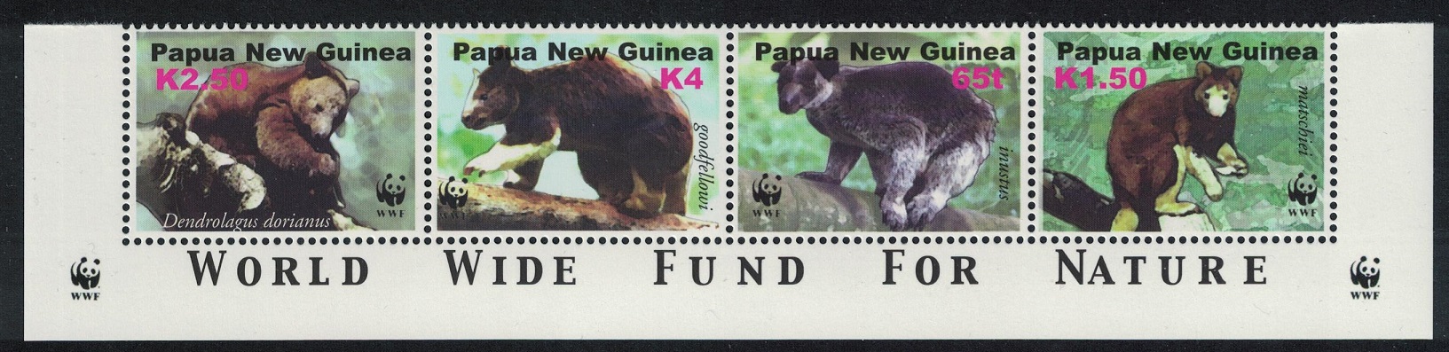 Papua New Guinea WWF Tree-kangaroos Bottom strip of 4v 2003 MNH SG#989-992 MI#1017-1020 Sc#1090 a-d