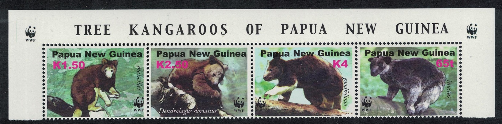 Papua New Guinea WWF Tree-kangaroos Top strip of 4v 2003 MNH SG#989-992 MI#1017-1020 Sc#1090 a-d