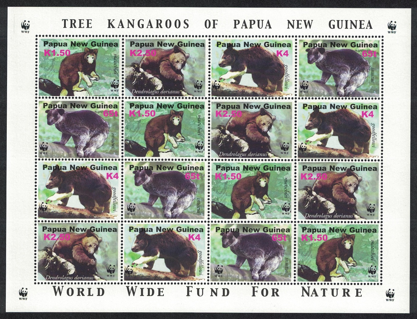 Papua New Guinea WWF Tree-kangaroos Sheetlet of 4 sets 2003 MNH SG#989-992 MI#1017-1020 Sc#1090 a-d